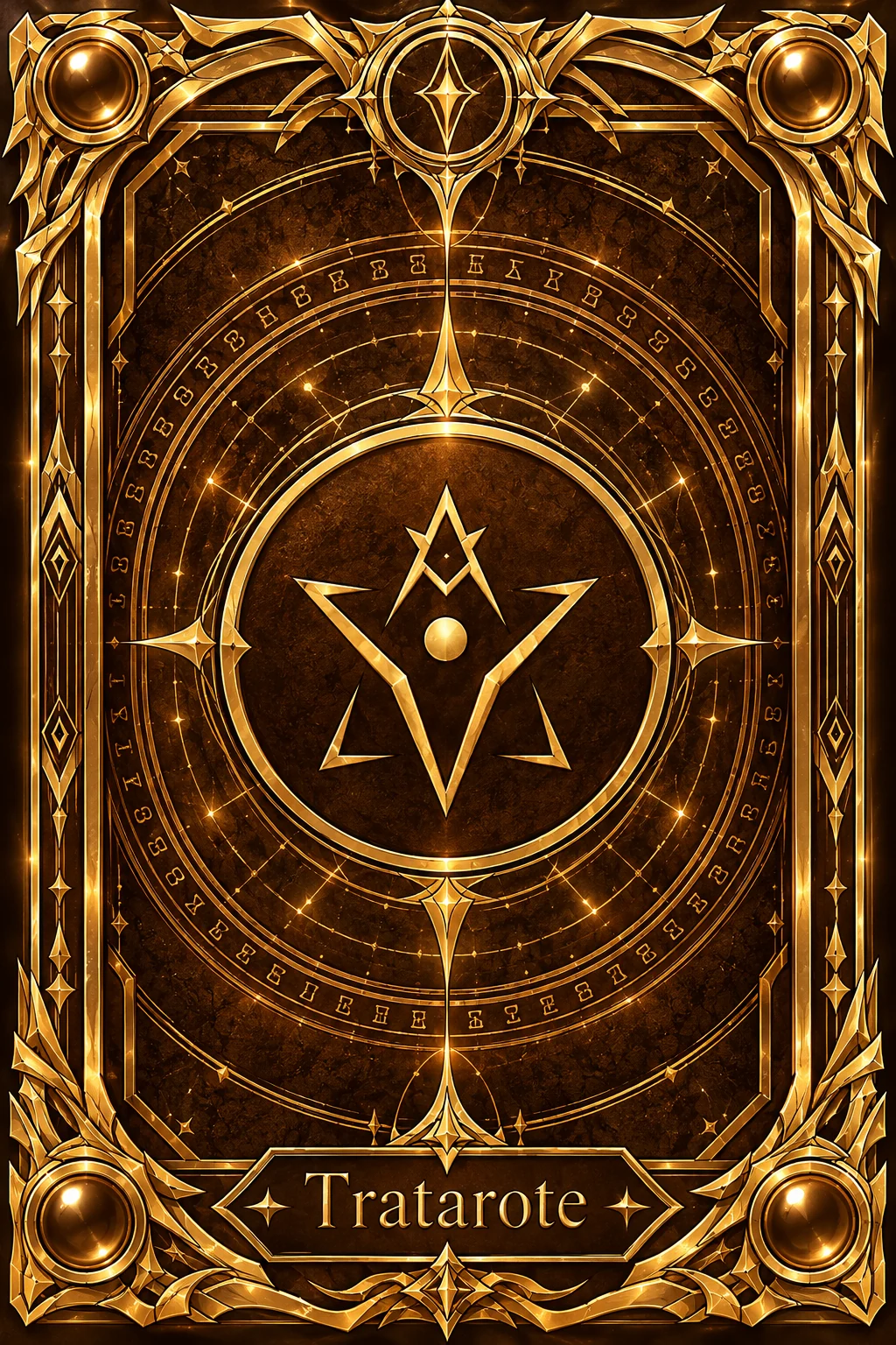 The Tratarote board-game card artwork with a gold emblem on a dark field.